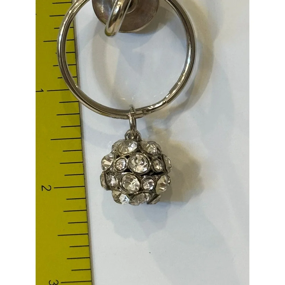 Silver Tone Pave Rhinestone Disco Ball Key Ring Key Chain Charm Accessory